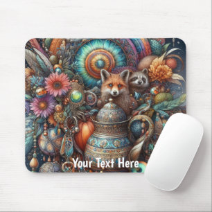 Boho Fox Raccoon Floral Design Mousepad