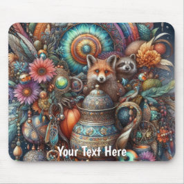 Boho Fox Raccoon Floral Design Mousepad