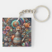 Boho Fox Raccoon Floral Design Schlüsselanhänger (Rückseite)