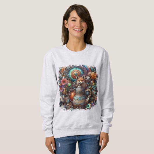 Boho Fox Raccoon Floral Design Sweatshirt (Vorne ganz)
