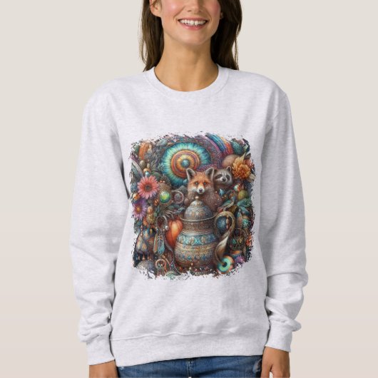Boho Fox Raccoon Floral Design Sweatshirt (Vorderseite)
