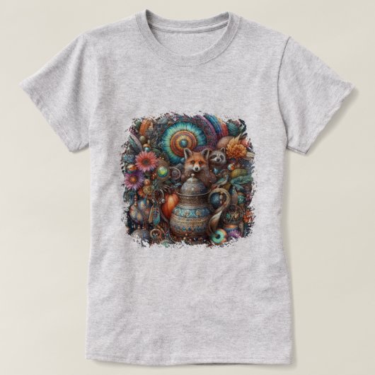 Boho Fox Raccoon Floral Design T-Shirt (Design vorne)
