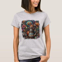 Boho Fox Raccoon Floral Design T-Shirt