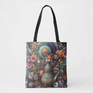 Boho Fox Raccoon Floral Design Tasche