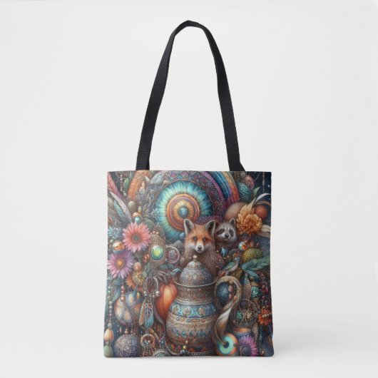 Boho Fox Raccoon Floral Design Tasche (Vorderseite)