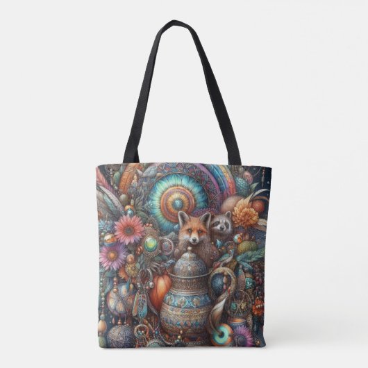 Boho Fox Raccoon Floral Design Tasche (Rückseite)