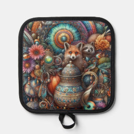 Boho Fox Raccoon Floral Design Topflappen