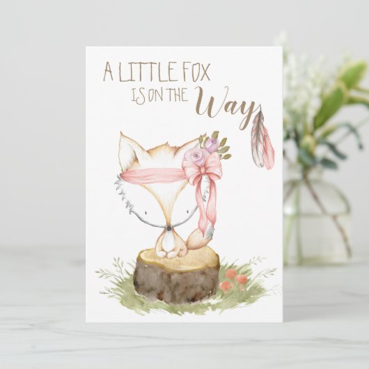 *~* Boho Fox Wald Feathers Arrow Einladung (Stehend Vorderseite)