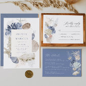 Boho Frame Beach Muschel Dusty Blue Foto Wedding Save The Date