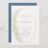 Boho Frame Blue Gold Schmetterlinge Elegante Hochz Einladung (Vorne/Hinten)