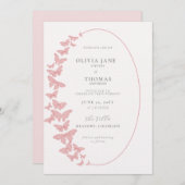 Boho Frame Blush Rosa Schmetterlinge Elegante Hoch Einladung (Vorne/Hinten)