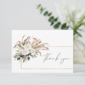 Boho Frame Palm Leaf & Pampas Grass & Beige Floral Dankeskarte (Stehend Vorderseite)