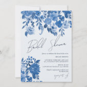 Boho Französisch blauen Handgemälde Brautparty Einladung (Vorderseite)