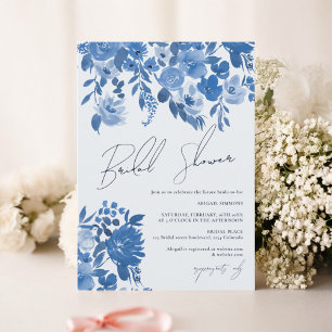 Boho Französisch blauen Handgemälde Brautparty Einladung