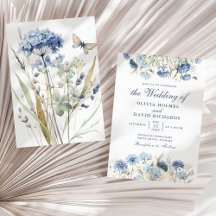 Boho French Blue Wildblume Meadow Wedding Einladun