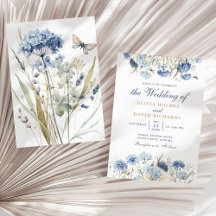 Boho French Blue Wildblume Meadow Wedding Einladun