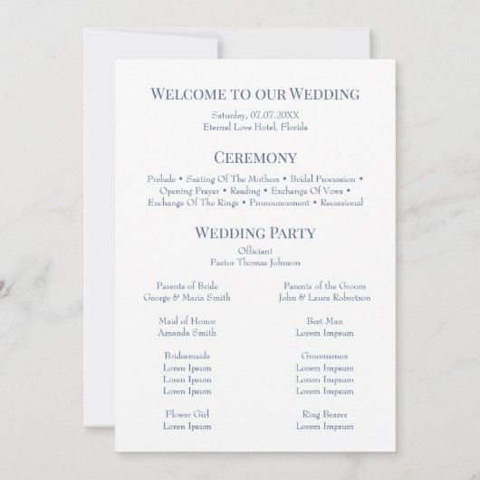 Boho French Blue Wildblume Meadow Wedding Program Einladung (Rückseite)