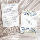 Boho French Blue Wildblume Meadow Wedding Program Einladung