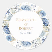 Boho French Blue Wildblumen Couple Names Runder Aufkleber (Vorderseite)