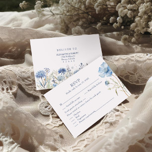 Boho French Blue Wildblumen Wedding RSVP Card Dankeskarte