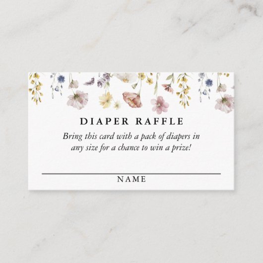 Boho Fresh Watercolor Wildblumen Diaper Raffle Begleitkarte (Vorderseite)