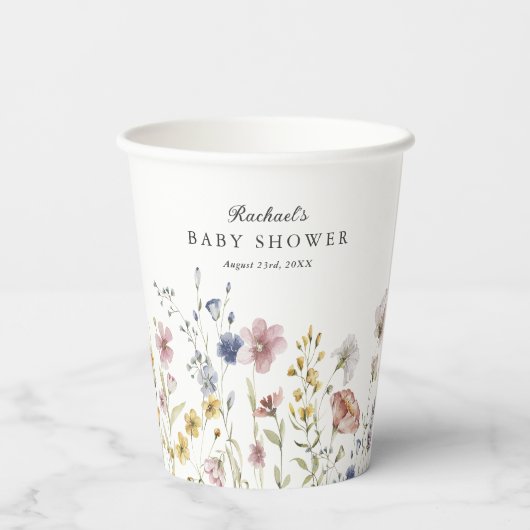 Boho Fresh Wildblumen Babydusche Pappbecher (Rückseite)