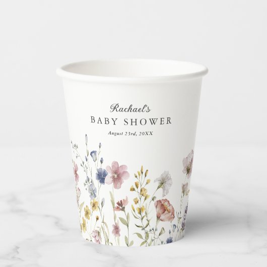 Boho Fresh Wildblumen Babydusche Pappbecher (Vorderseite)