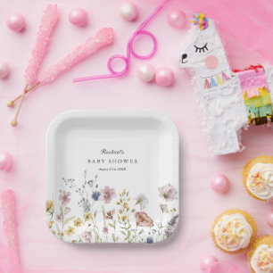 Boho Fresh Wildblumen Babydusche Pappteller