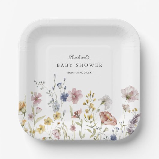 Boho Fresh Wildblumen Babydusche Pappteller (Vorderseite)