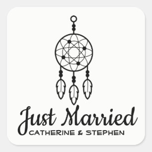 Boho-Frisch-verheiratet-Traumfänger-Hochzeit Schwa Quadratischer Aufkleber