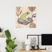 Boho Frog Lotus Leaf Botanische Kunst Moderne Poster (Heimbüro)
