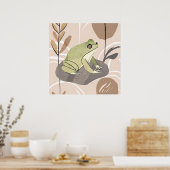 Boho Frog Lotus Leaf Botanische Kunst Moderne Poster (Küche)