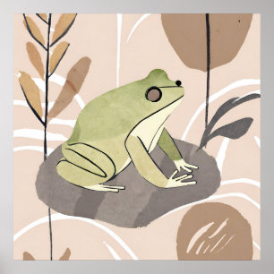 Boho Frog Lotus Leaf Botanische Kunst Moderne Poster