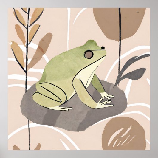 Boho Frog Lotus Leaf Botanische Kunst Moderne Poster (Vorne)