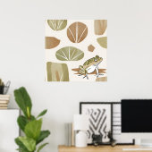 Boho Frog Lotus Leaf Botanische Kunst Moderne Poster (Heimbüro)