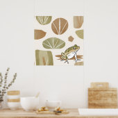 Boho Frog Lotus Leaf Botanische Kunst Moderne Poster (Küche)