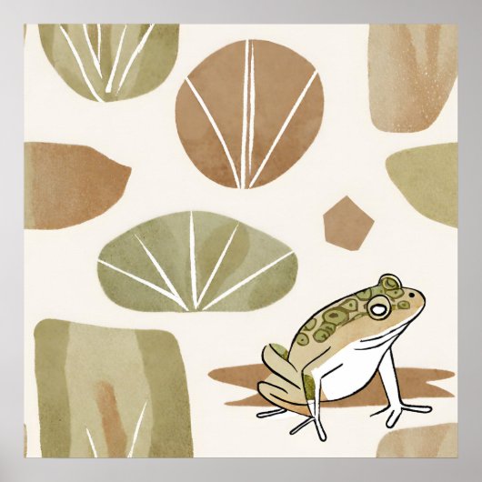 Boho Frog Lotus Leaf Botanische Kunst Moderne Poster (Vorne)