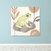 Boho Frog Lotus Leaf Botanischer Stil Einfache Mo Leinwanddruck (Insitu (Holzboden))