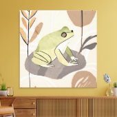 Boho Frog Lotus Leaf Botanischer Stil Einfache Mo Leinwanddruck (Insitu (Wohnzimmer))