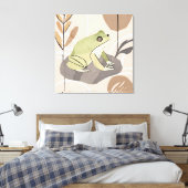 Boho Frog Lotus Leaf Botanischer Stil Einfache Mo Leinwanddruck (Insitu (Schlafzimmer))