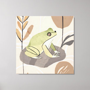 Boho Frog Lotus Leaf Botanischer Stil Einfache Mo Leinwanddruck