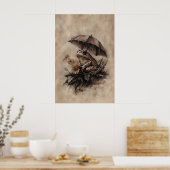 Boho Frog Under Umbrella With Fall Flowers Print Poster (Küche)