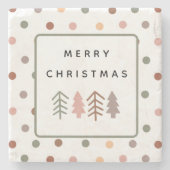 Boho-Frohe-Weihnachtsbäume und Punkte Steinuntersetzer (Vorderseite)
