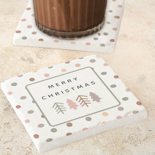 Boho-Frohe-Weihnachtsbäume und Punkte Steinuntersetzer