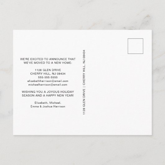 Boho Frory Christmas New Zuhause Holiday Moving Ankündigungspostkarte (Rückseite)