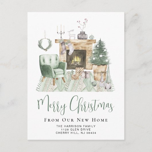 Boho Frory Christmas New Zuhause Holiday Moving Ankündigungspostkarte (Vorderseite)