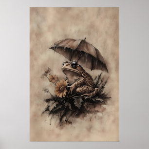 Boho-Frosch unter einem Regenschirm mit Herbstblum Poster