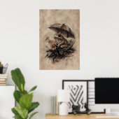 Boho-Frosch unter einem Regenschirm mit Herbstblum Poster (Heimbüro)