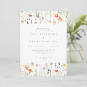 Boho-Frühjahrs-Wildblumen-QR-Code-Hochzeit Einladung (Stehend Vorderseite)