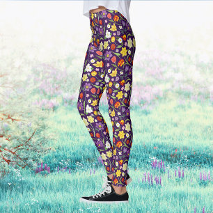 Boho-Frühling Bunt Wasserfarbe Floral Lila Leggings
